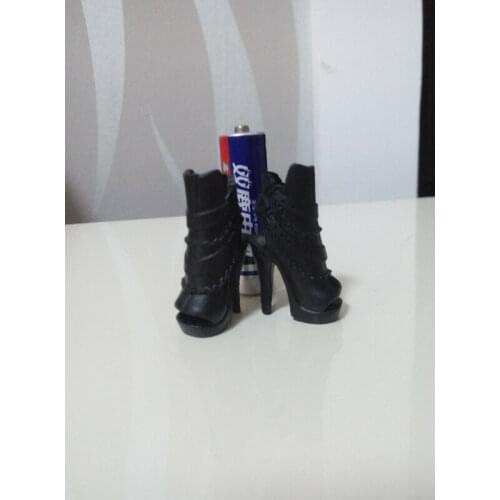 1pair Figure Accessory Black High-heeled Shoe For 12" Female Figure Doll Toys