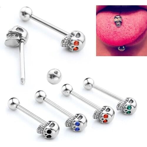 1 Pc Punk Skull Tongue Piercing Surgical Stainless Steel Tongue Rings Piercings Lengua Men Barbell Piercing Langue Jewelry Men