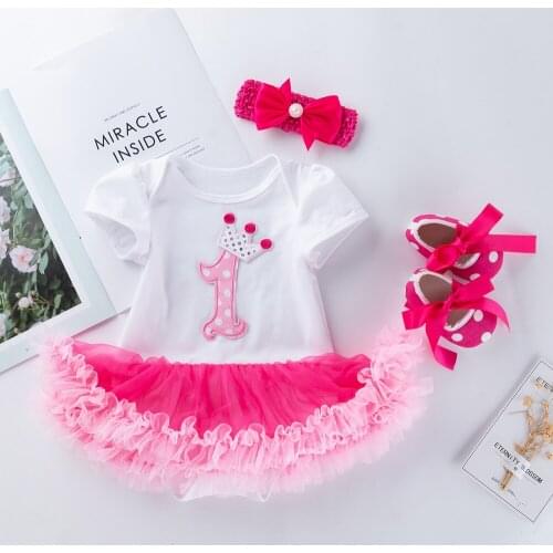 3 PCS Newborn Baby Girls Romper Dress Outfits Short Sleeve Cotton Suit Birthday Party Custom