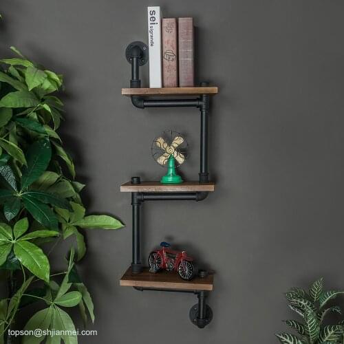 KINMADE Industrial Iron 3 Tier Wall-Mounted Pipe Shelves Retro Solid Wood Shelf Living Room Study Room bookcase Kitchen Rack