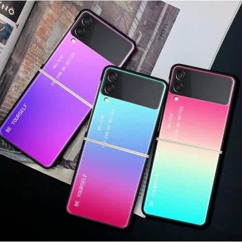Case For Samsung Galaxy Z Flip 3 5G Funda ZFlip3 Luxury Black PC Hard Shockproof Back Phone Coque Shell Gradient BE YOURSELF