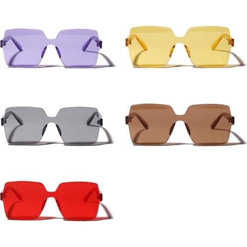 Colorful One Piece Rimless Transparent Sunglasses for Women Tinted Lens Glasses