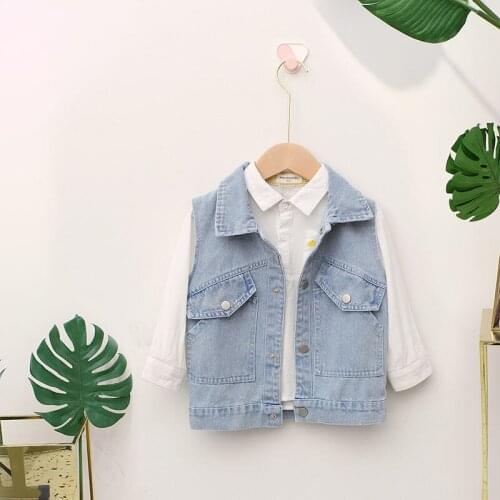 Childrens denim vest 2021 spring and summer models for boys and girls all-match childrens Korean style foreign wear P4381