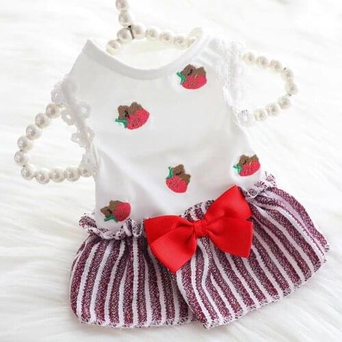 Strawberry Dog Shirt With Bow Skirt Summer Coat Yorkshire Pomeranian Red Black Pet Cat Dresses For Puppies Small Animal Bichon