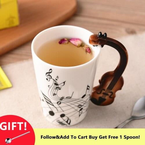 Mug Music Creative Guitar Style Violin Ceramic Cup With Handle Elegant Milk Coffee Tea Set Eco-Friendly Novel Holiday Gift