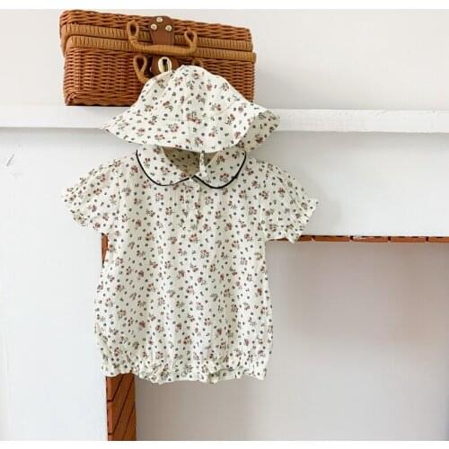Summer Baby Infant Romper Short Sleeve Boy Girl Toddler Clothing Korean Japan Party Baptism Newborn Clothes Rompers+Cap Outfits