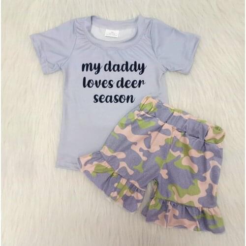 Summer Baby Girls My Daddy Loves Deer Season Set Boutique Children Clothes Ruffles Kids Clothing