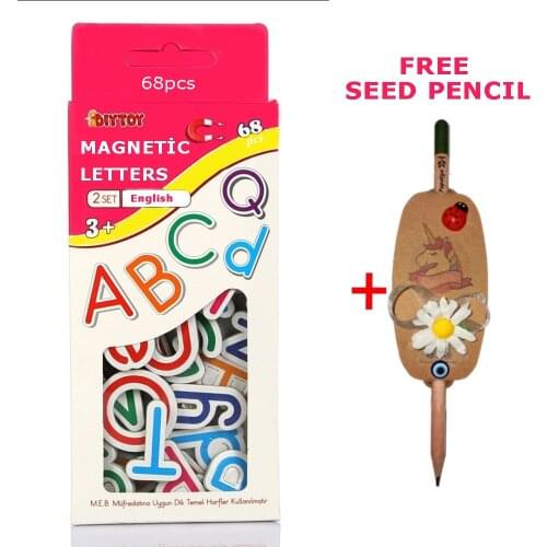 English Letter Fridge Magnets 68 Alphabet Intelligence Development Toy Kids Children Magnetic puzzle + Pencil Seed Gift