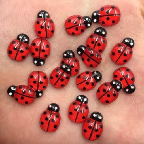 Resin 9mm*13mm Mini Cute Red Beetle Flatback Cabochon Rhinestone 60pcs DIY Scrapbook Decor Home Crystal Figurines Craft
