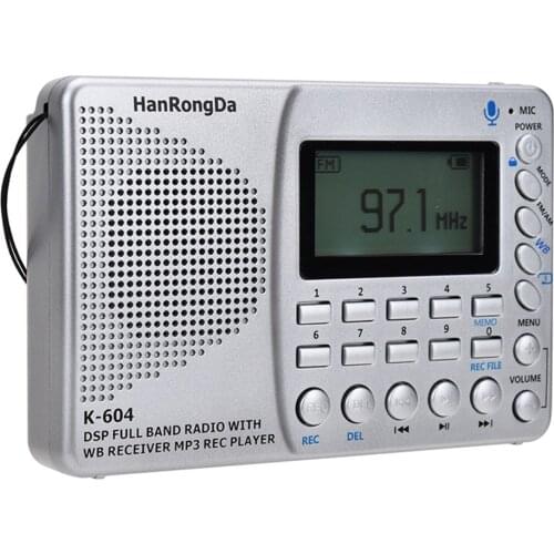 Multifunctional pocket radio AM WB stereo Radio with Time Display Card Radio MP3 Player Support TF Card Line Recorder K-604