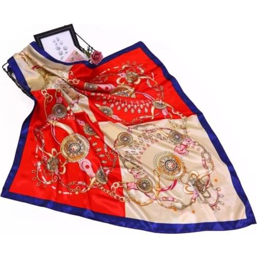 Fashion Shawl Scarves Women Floral Print Satin Silk Hijab Stoles Female Square Kerchief Head Band Bandana