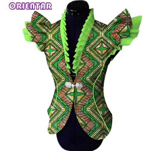 Fashion Women Vest African Wax Print Butterfly Sleeve Coat Bazin Riche Traditional Africa Clothes Slim Outwear Vest Coat WY3857