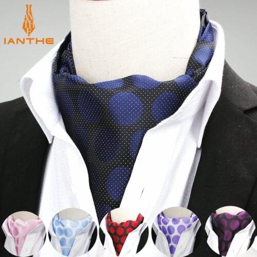 2018 Brand New Polyester Jacquard Mens Vintage Dot Jacquard Mens Long Cravats Novelty Wedding Slim Ascot Tie For Men Neckties