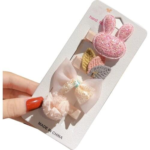 Childrens Hair Clips Set 4 PCS Cute Hairpins with Different Decor Korean Style Hairs Accessory for Girls Daily XIN-Ship