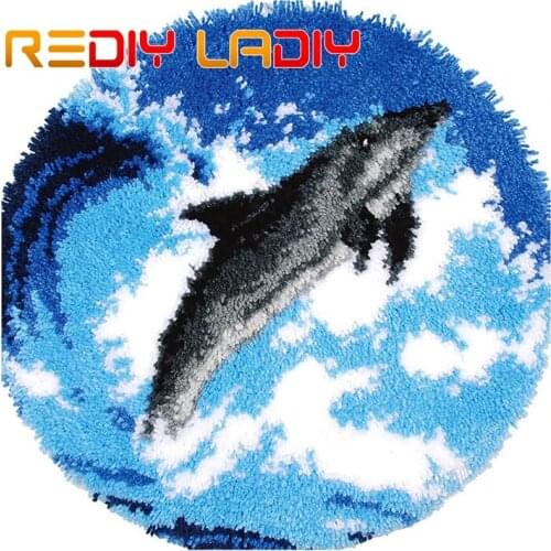 Latch Hook Rug Kit DIY Crocheting Carpet Playing Whale Bear Acrylic Yarn Printed Canvas Cushion Mat Crochet Wall Tapestry Crafts