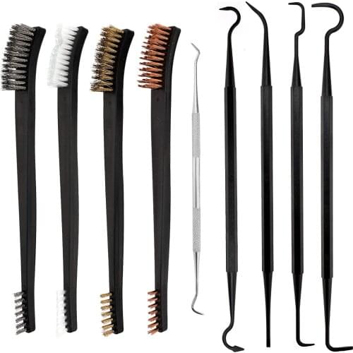 9-piece Mini wire brush and pick set, double ended copper nylon steel brush and alloy pick for cleaning welding strips and rust