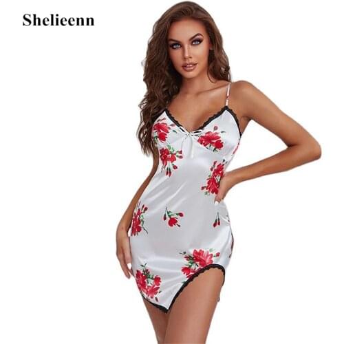 2021 Summer New Womens Sleepwear Female Sexy Sleeveless Backless Nightgown Women Print Floral Rayon Nightdress Satin Dress Gown