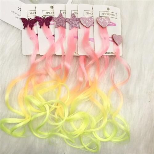 New Girls Lovely Gradient Colorful Wigs Bow Hairpins Princess Hair Ornament Headband Hair Clips Barrettes Kids Hair Accessories