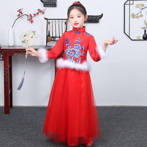 Autumn And Winter Girls' Hanfu Long Sleeves Dress Chinese New Years Clothing Performance Dress Adult Ceremony Wear EveningDress