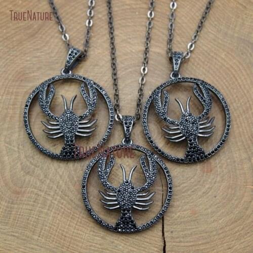 New Design Black Zircon Micro Inlay Langouste Lobster Gunmetal Round Shape Copper Necklace 18 Inch NM10506