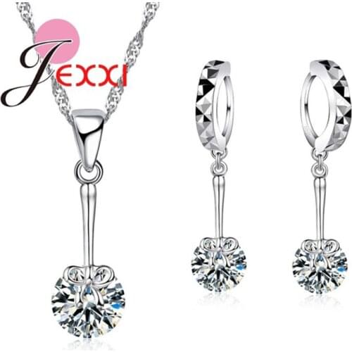 New Arrivals Simple Cute Bowknot Shaped Genuine 925 Sterling Silver Crystals Necklace+Earrings Fashion Jewelry Sets