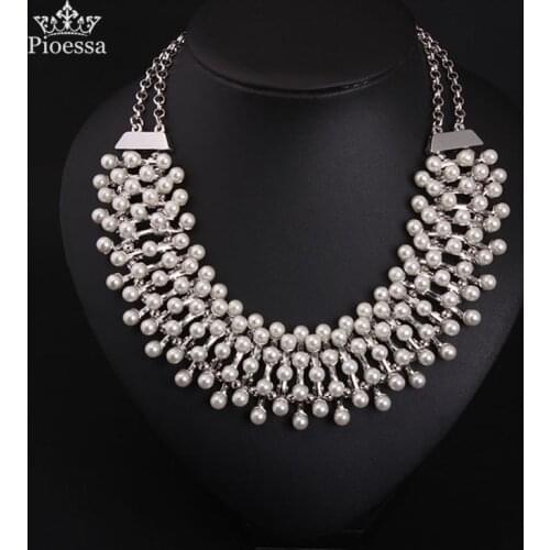 Pioessa INew Design High Quality Statement Necklace Collar Simulated Pearl Necklaces & Pendants Fashion Necklaces For Women