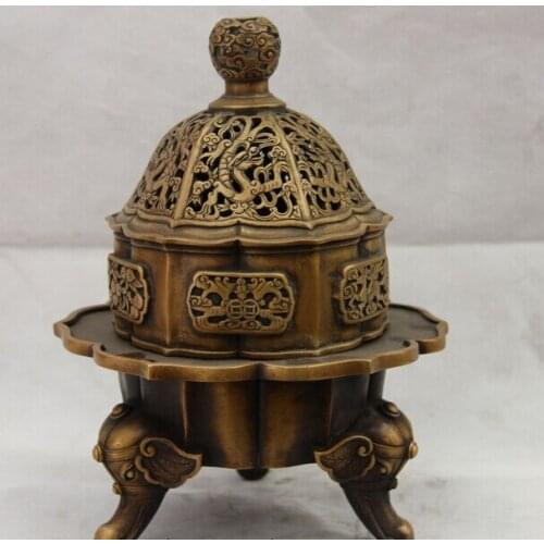 Song voge gem S1177 Chinese Palace Bronze Copper Dragon Bat Fu Elephant Feet Incense Burner Censer
