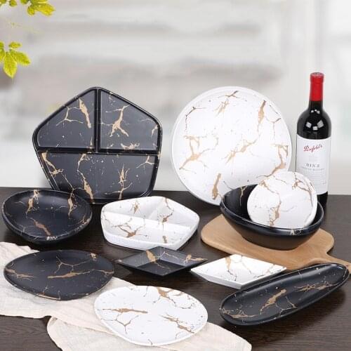 Creative drawing gold marble western tableware steak pizza fruit cake storage tray multifunctional jewelry display tray