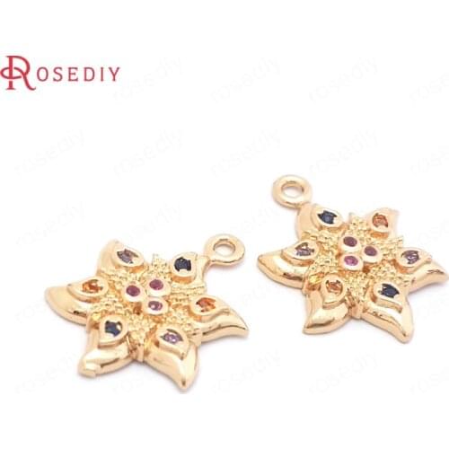 38555)6PCS 18.5x13.5MM 24K Champagne Gold Color Brass and Zircon Starfish Charms Pendants High Quality Jewelry Making Supplies