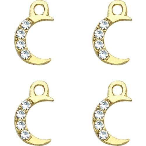 10Pcs Mini Moon Charms Gold Color Alloy Rhinestone Pendant Wholesale For DIY Jewelry Making Earring Necklace Craft Supplies
