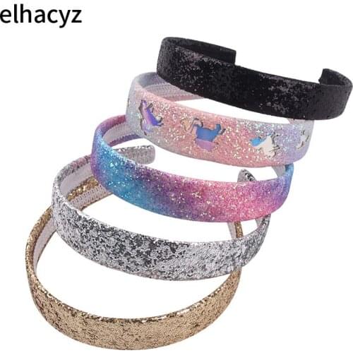 1PC 2021 New Glitter Sequins Rainbow Colors Hairbands Chic Hair Accessories Hollowed Unicorn Headbands for Girls Sweet Headwear
