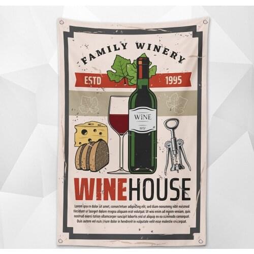 FAMILY WINERY WINE HOUSE Vintage Beer Day Flag Wall Chart Deluxe Indoor Outdoor Banner Retro Oktoberfest Decor Tapestry Painting