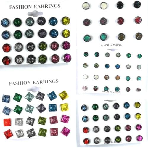 Stud Earrings Sets 6/12Pairs/Lot Stainless Steel Earings for Men Round Square Stud Earring for Women Fashion Jewelry Wholesale