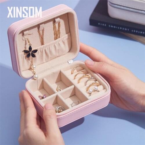XINSOM Portable Mini Jewelry Box PU Leather High Capacity Necklace Earrings Rings Jewelry Storage Box Women Girls Casket BX100