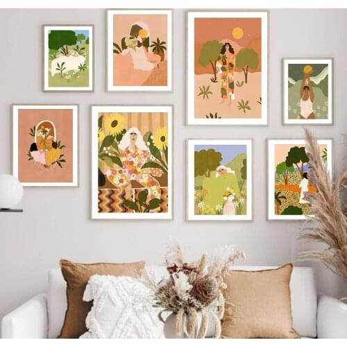 Modern Boho Abstract Woman Vintage Landscape Wall Art Canvas Painting Nordic Posters And Prints Decor Pictures For Living Room