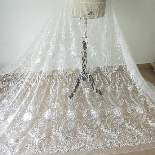 Bridal Wedding Dress Lace Fabric Luxury Sequin Evening Dress Ivory sell for 1 Yard For Bridal Lace