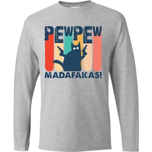 Cat Pew Madafakas Round Neck Tops Long Sleeve Tee Brand T-Shirts Mans Tshirt Camiseta Streetwear Karate Kid T Shirt Tshirts