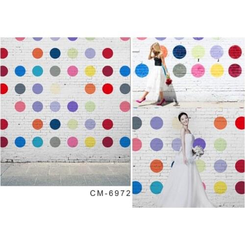 TR Customize Photography Studio Backdrops White Brick Wall with Colorful Dots Backgrounds Brick Floor Wedding Children Backdrops