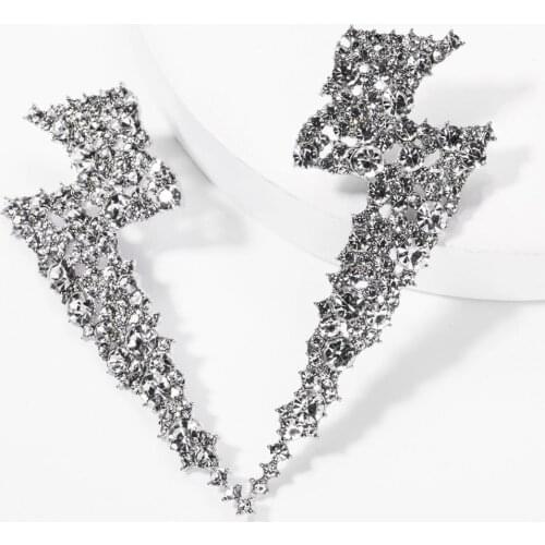 ZA Fashion Creative Crystal Rhinestone Lightning Shape Long Earrings Women Europe and America Large Earring Statement Earrings