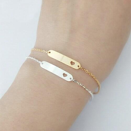 Delicate Bar Cut Out Heart Charm Bracelet For Women Minimalism Jewelry Stainless Steel Gold Chain Friendship Bracelet Gifts BFF