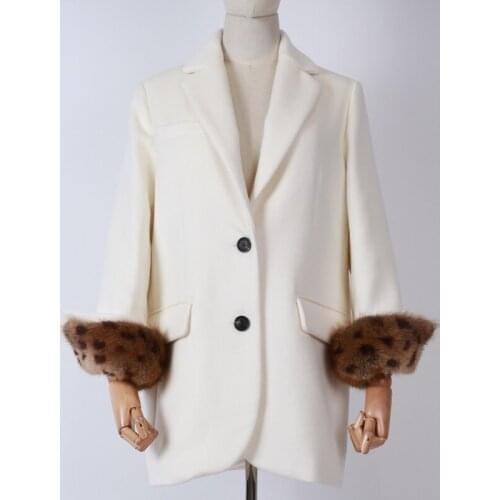 Collar Womens Real Fox Wool Coat Fashion Cashmere Winter blazer Top Quality Fur Jackets