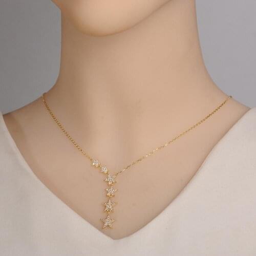 925 Sterling Silver AAA CZ Cubic Zirconia Dangling Stars Bridal Wedding Necklaces for Women Birthday Gifts 10pcs Lot Wholesale