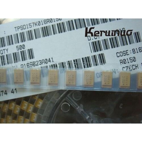 100pcs /lot TPSD157K016R0150 TPSD157K016 Cap Tant Solid 150uF 16V D CASE 10% 7.3 X 4.3 X 2.9mm Inward L SMD 7343-31 0.15 Ohm