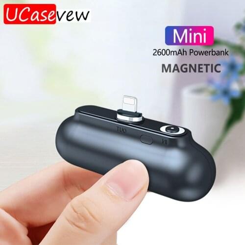 2600mAh Mini Power Bank Back Battery USB Type-C Cable for iPhone 11 pro Xs Samsung Xiaomi Portable Power Bank Magnetic Charger
