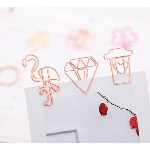 5Pcs/lot Kawaii Mini Gold Paper Clips Cartoon Flamingo Shape Metal Book Mark for Books Cute Office Stationery School Supplies