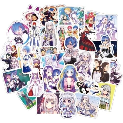 50Pcs RE:ZERO 2 Anime Stickers Emilia Ram Rem Sticker For Laptop Luggage Motorcycle Skateboard Suitcase Graffiti PVC Car Sticker