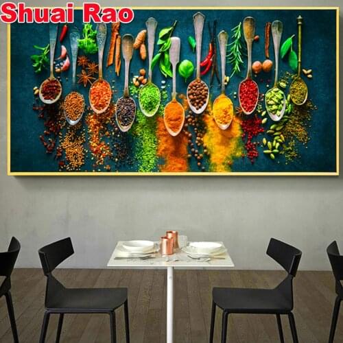 80x160cm Herbs and Spices Diamond Painting Wall Art Mosaic Diamond embroidery Full Round Picture for Restaurant Room Decoration