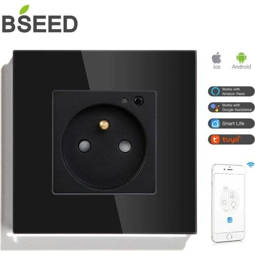 BSEED FR Wall Socket Wall High Quality Glass Crystal Panel Socket Smart France Socket With WIFI Socket White Black Golden