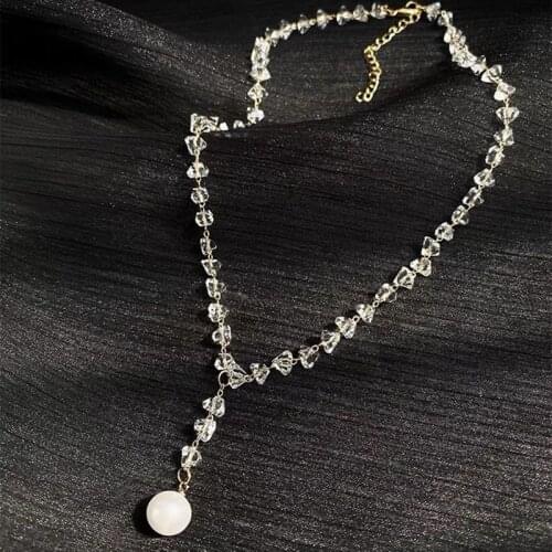 Crystal Chain Pearl Pendant Necklace For Woman 2021 Korean Fashion Jewelry Party Girls Luxury Clavicle Chain Sexy Accessories