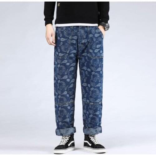 Plus Size 46 Jeans Hiphop Printing Mens Hip Hop Baggy Denim Pants Men Clothing Loose Trousers Mens Leisure Bottoms